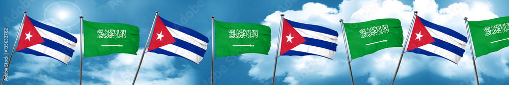 Cuba flag with Saudi Arabia flag, 3D rendering Cuba flag with Saudi Arabia flag, 3D rendering