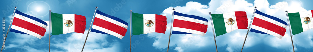 Costa Rica flag with Mexico flag, 3D rendering Costa Rica flag with Mexico flag, 3D rendering