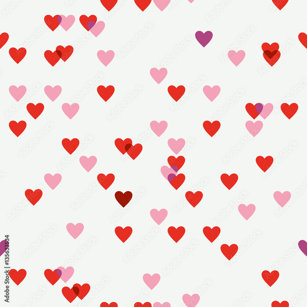 Seamless pattern of red hearts shimmer.