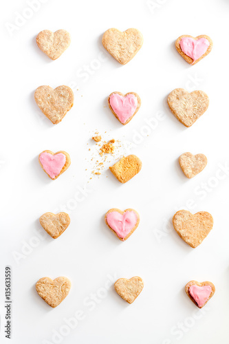 cookies for Valentine Day heartshaped on white background top view