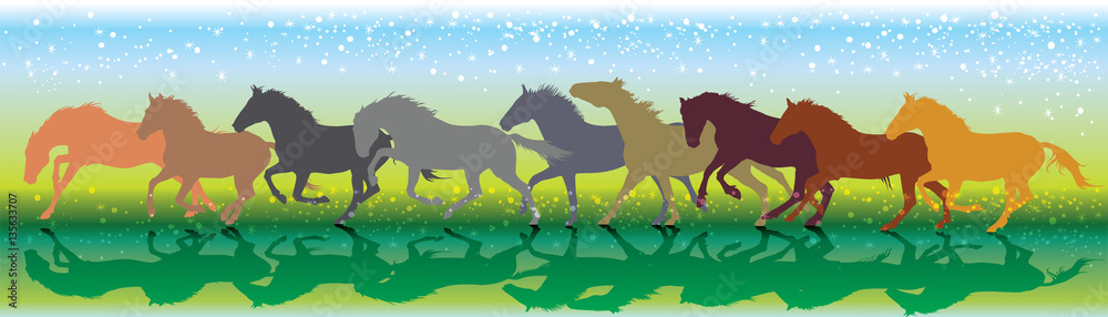 Vector background with horses running gallop Vector background with horses running gallop