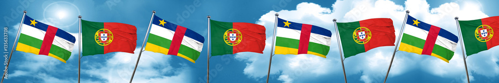 Central african republic flag with Portugal flag, 3D rendering Central african republic flag with Portugal flag, 3D rendering