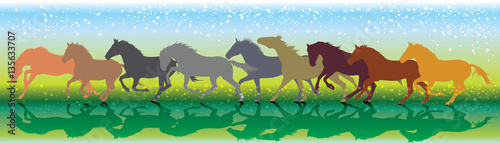 Vector background with horses running gallop