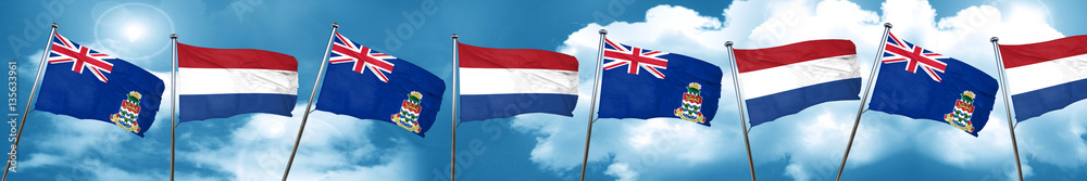 cayman islands flag with Netherlands flag, 3D rendering cayman islands flag with Netherlands flag, 3D rendering