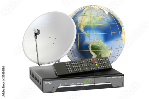 Φωτογραφία Global telecommunications concept. Digital satellite receiver wi