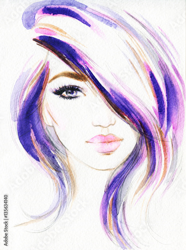 Abstract woman face. Fashion illustration. Watercolor painting