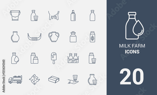Milk farm line icons set.