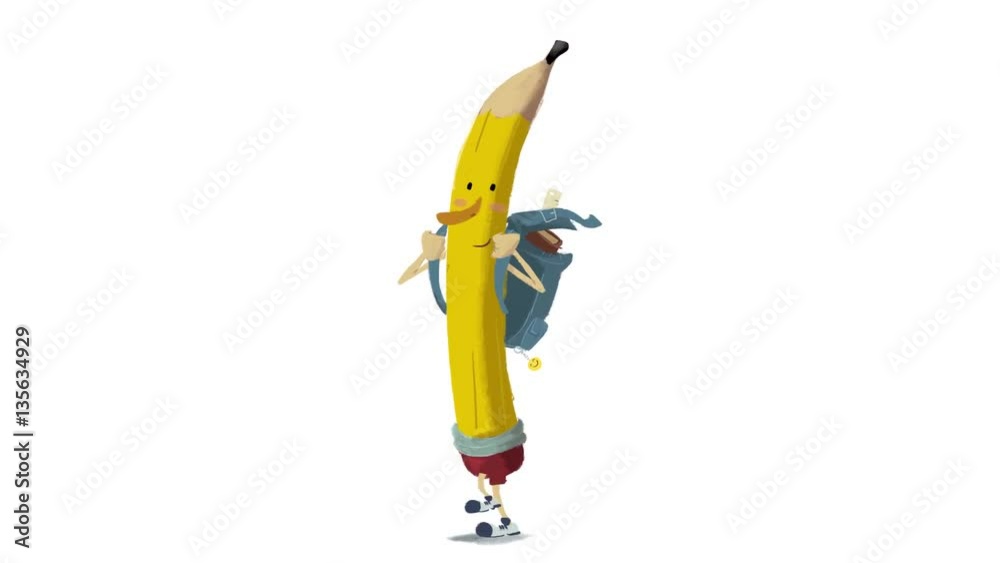 Lapiz corriendo hacia el colegio. Vuelta al cole. Material escolar