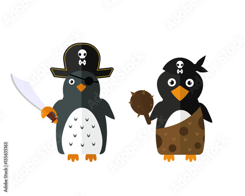 Penguin pirate vector animal character illustration.