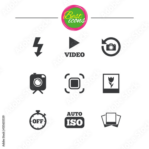 Photo, video icons. Camera, photos and frame.