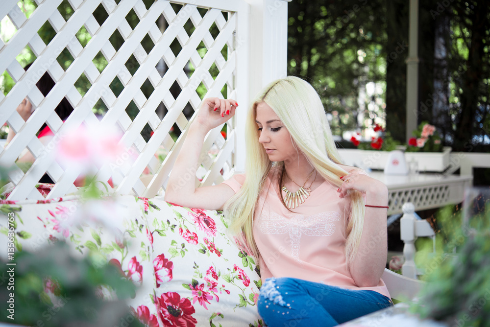 Fototapeta premium blonde on the terrace