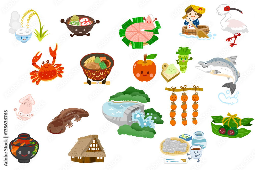 北陸の名産品とグルメ Stock イラスト Adobe Stock