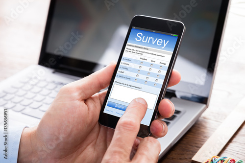 Businessman Filling Survey Form On Mobile Phone