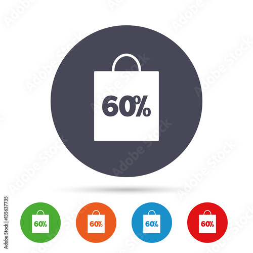 60 percent sale bag tag sign icon.