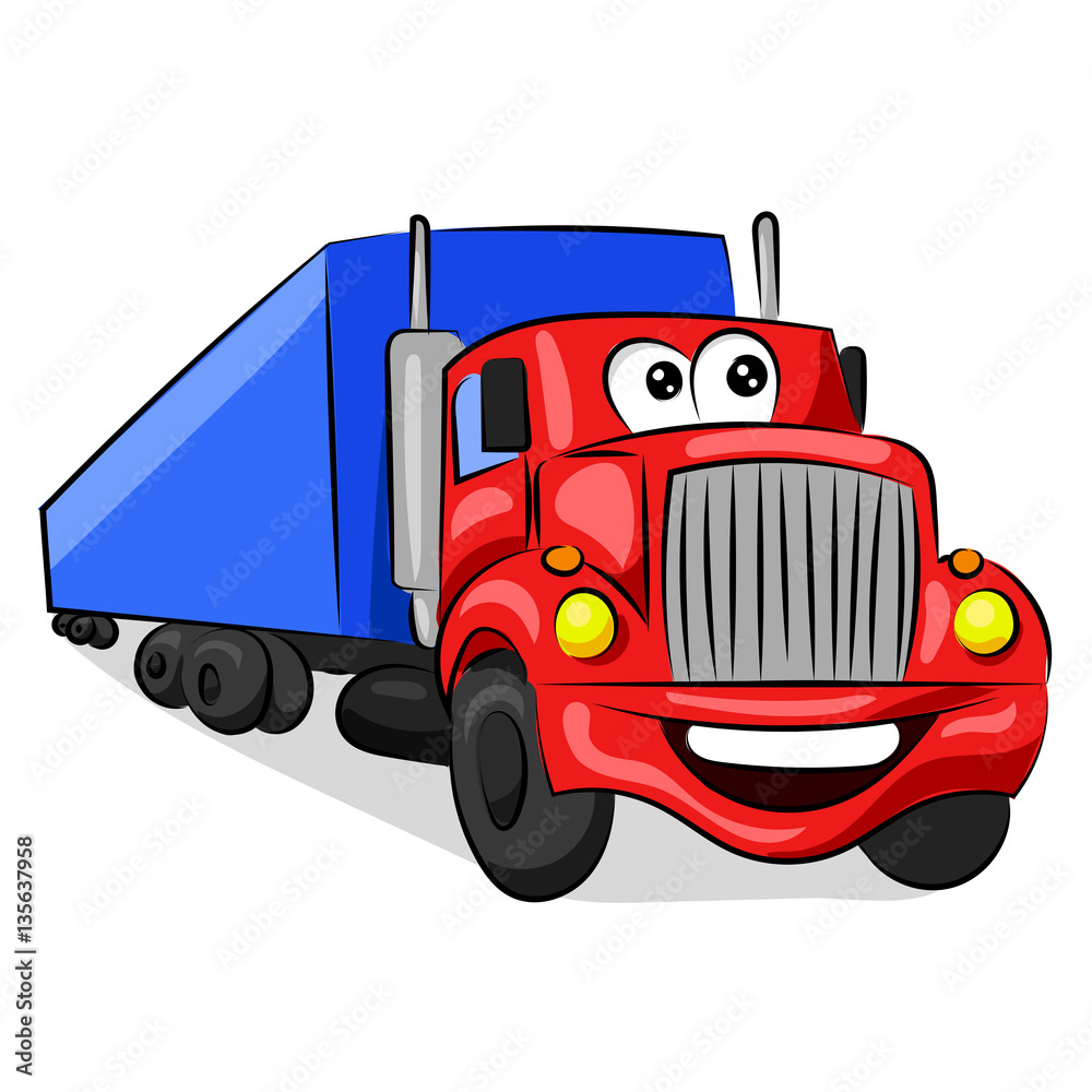 big funny red cabin truck with eyes and mouth