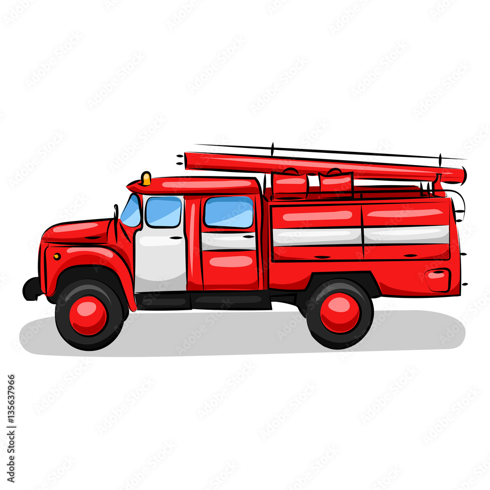big red fire engine truck isolated at the white background