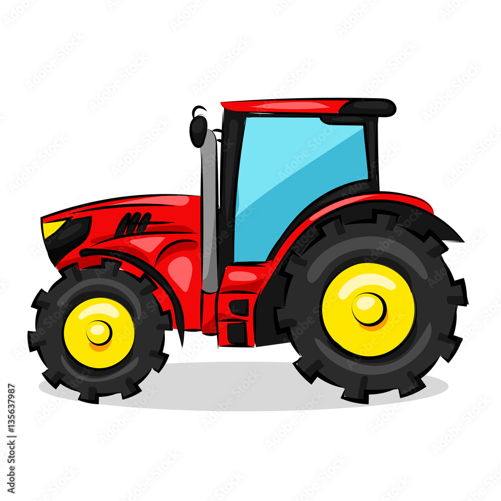 big red tractor isolated at the white background big red tractor isolated at the white background