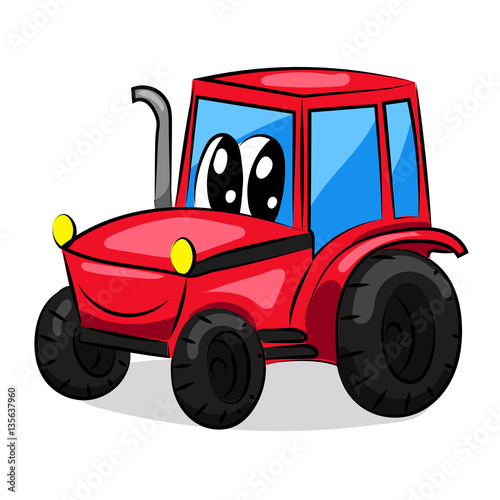 funny red tractor with eyes and mouth