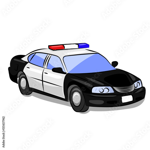police car with flashers isolated at the white background Stock Vector