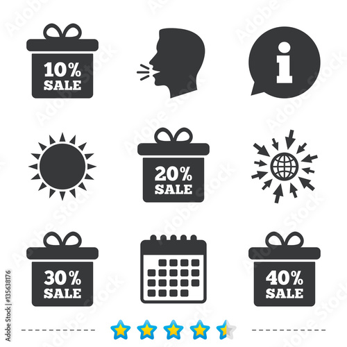 Sale gift box tag icons. Discount symbols.