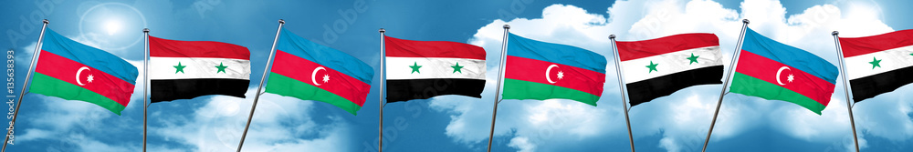 Azerbaijan flag with Syria flag, 3D rendering Azerbaijan flag with Syria flag, 3D rendering
