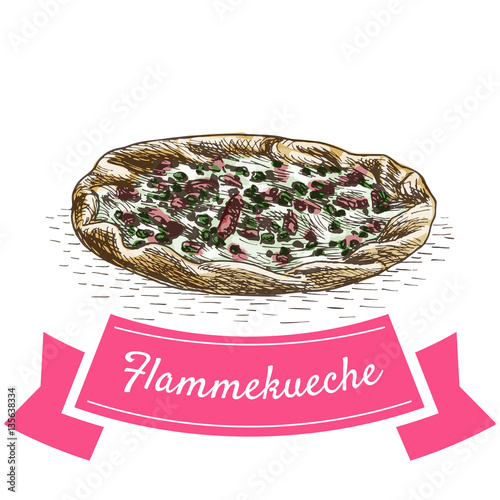 Flammekueche colorful illustration.