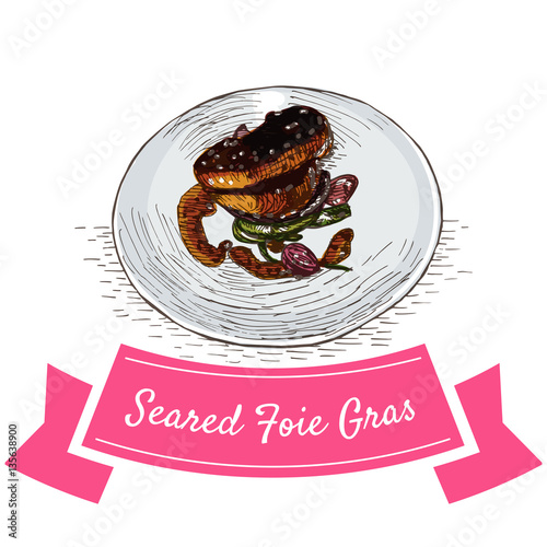 Seared Foie Gras colorful illustration.
