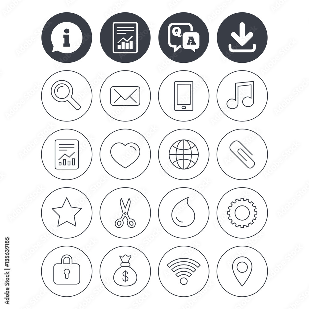 Universal icons. Smartphone, mail and music.