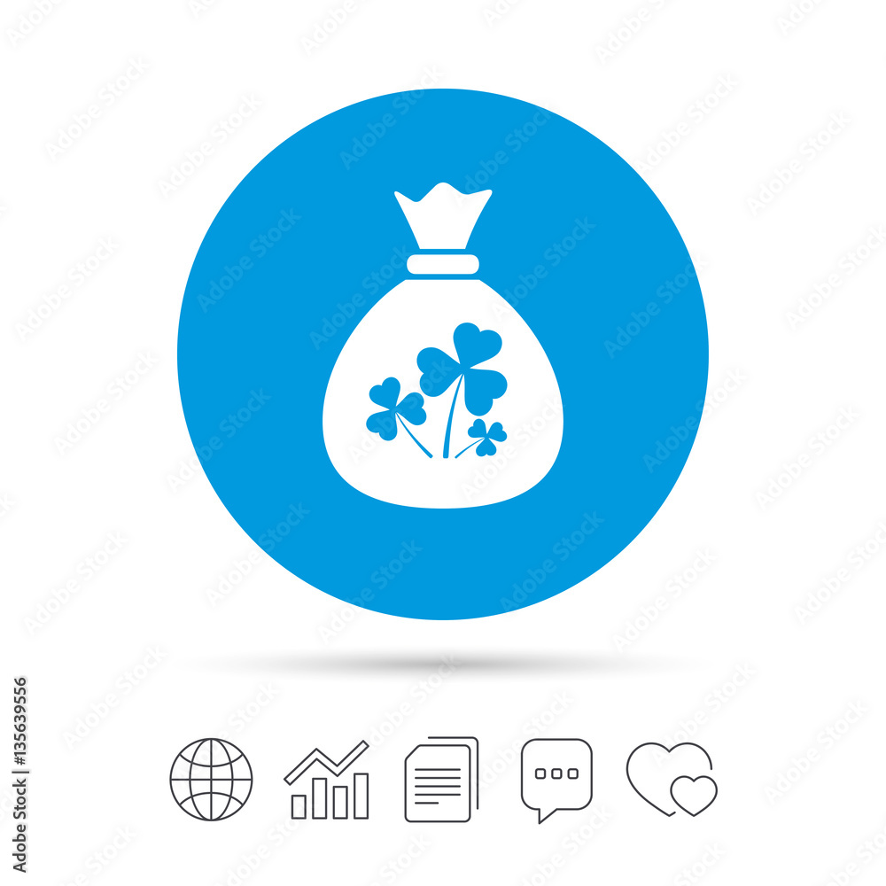 Money bag with three leaves clovers sign. Money bag with three leaves clovers sign.