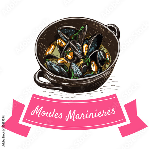 Moules Marinieres colorful illustration.