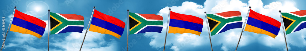 Armenia flag with South Africa flag, 3D rendering Armenia flag with South Africa flag, 3D rendering