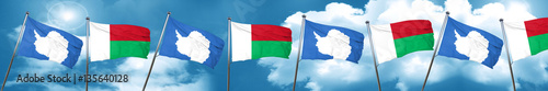 antarctica flag with Madagascar flag, 3D rendering
