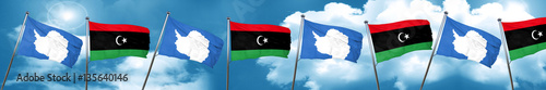 antarctica flag with Libya flag, 3D rendering