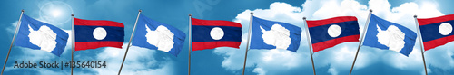 antarctica flag with Laos flag, 3D rendering
