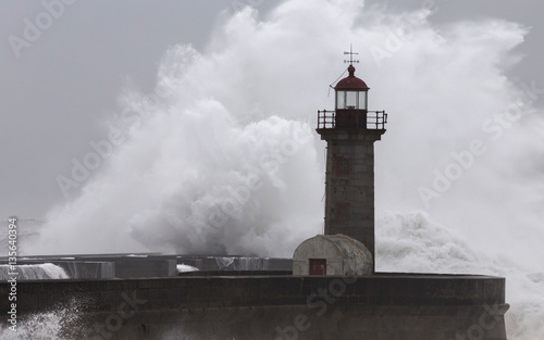10 Meters Big Waves Over the "Felgueiras" Lighthouse in Oporto, Portugal, right 