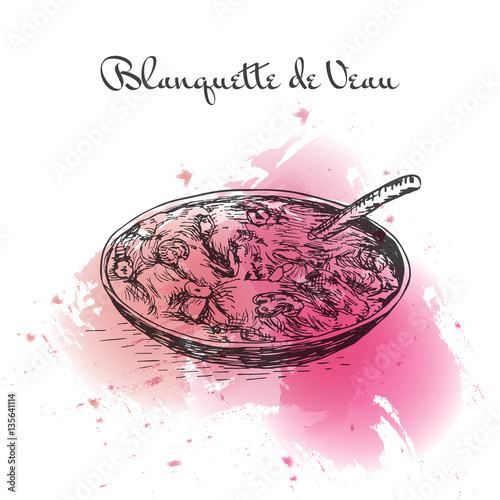 Blanquette de Veau watercolor effect illustration.