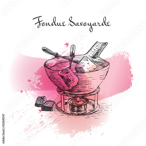 Fondue Savoyarde watercolor effect illustration.