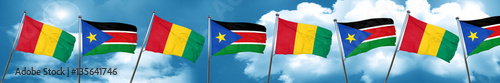 Guinea flag with South Sudan flag, 3D rendering