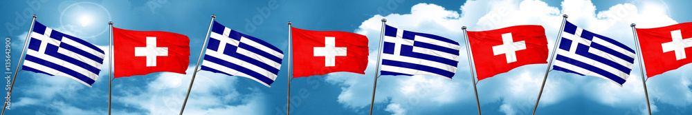Obraz premium Greece flag with Switzerland flag, 3D rendering
