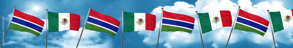Gambia flag with Mexico flag, 3D rendering Gambia flag with Mexico flag, 3D rendering