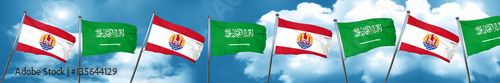 french polynesia flag with Saudi Arabia flag, 3D rendering
