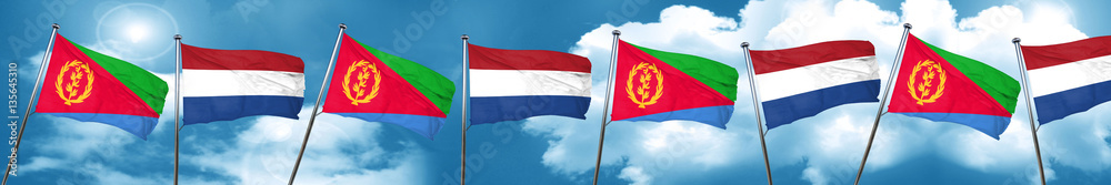 Eritrea flag with Netherlands flag, 3D rendering Eritrea flag with Netherlands flag, 3D rendering