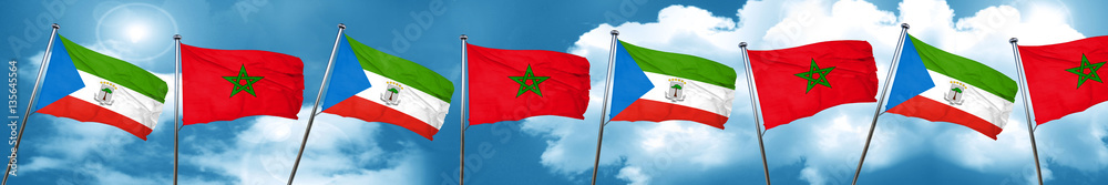 Naklejka premium Equatorial guinea flag with Morocco flag, 3D rendering