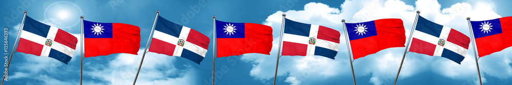 dominican republic flag with Taiwan flag, 3D rendering