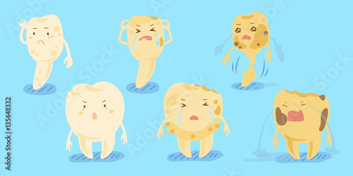 cartoon tooth decay feel unhappy