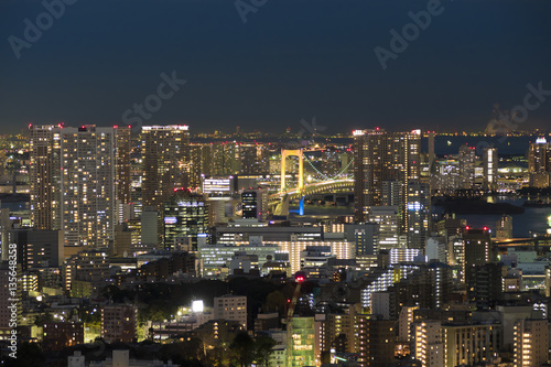 東京都市風景 夜景 芝浦 レインボーブリッジ 田町 三田方面 眺望