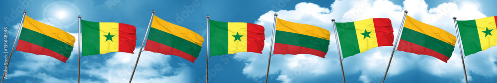 Lithuania flag with Senegal flag, 3D rendering Lithuania flag with Senegal flag, 3D rendering