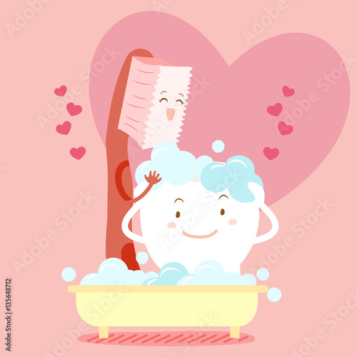 cartoon bursh wash tooth happily