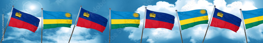 Liechtenstein flag with rwanda flag, 3D rendering Liechtenstein flag with rwanda flag, 3D rendering