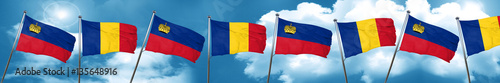 Liechtenstein flag with Romania flag, 3D rendering